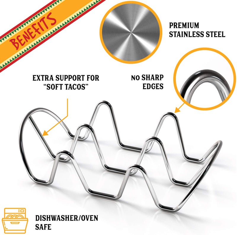 WIDBI Premium Taco Holders - 4 Pack Stainless Steel Taco Stands - Holds 12 Tacos - Fits Most Plates & Air Fryers - Dishwasher & Oven Safe - Stackable Trays - Racks Hold Soft & Hard Shell Tacos - Image 2